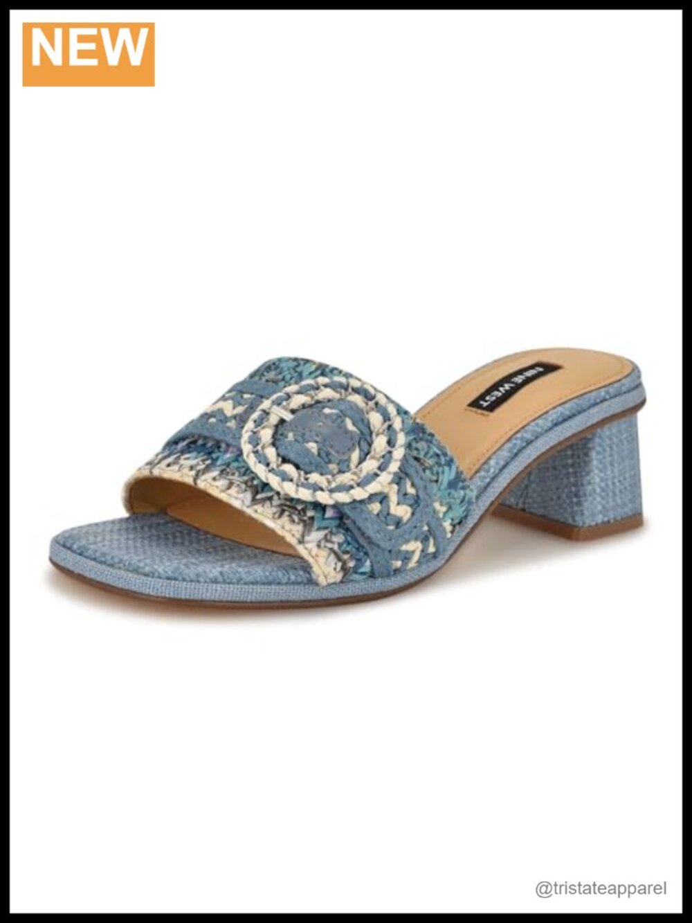 Woven Square Toe Block Heel Slide Sandals with Ankle Strap